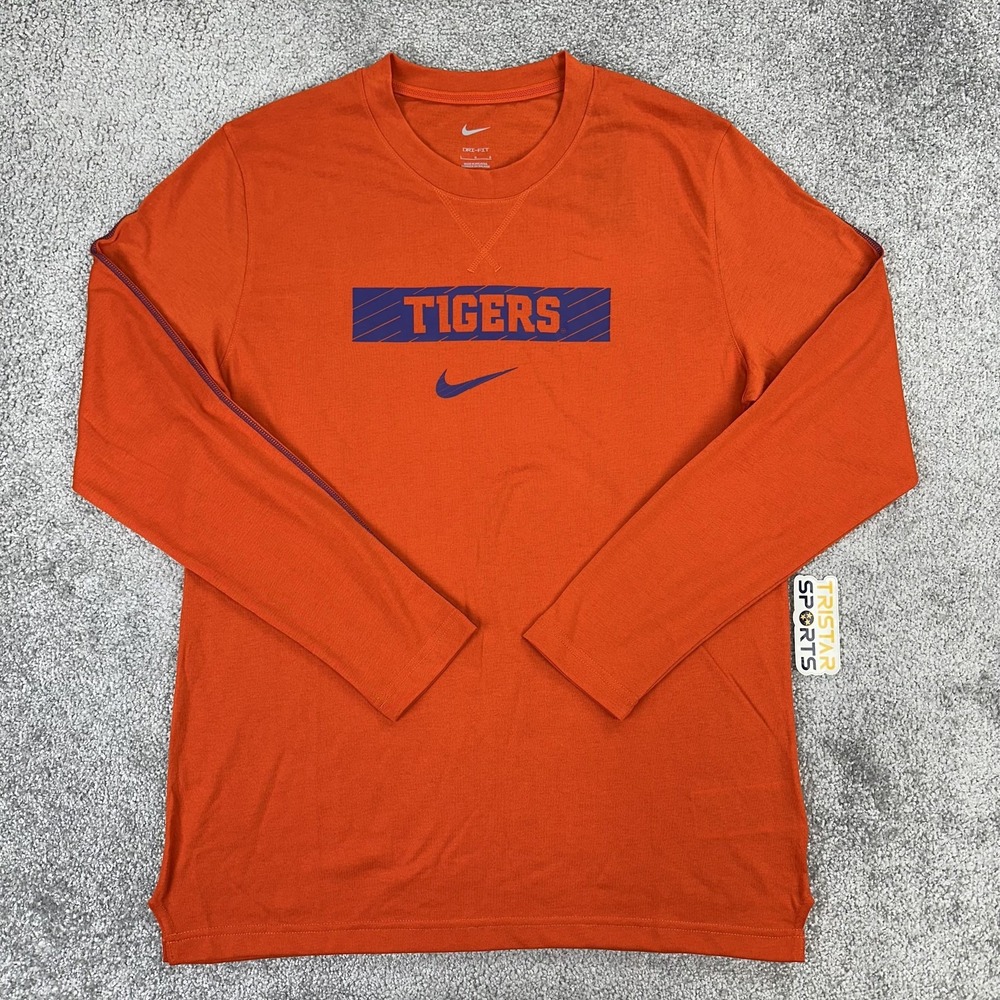 Clemson Tigers Shirt Mens Large Orange Nike Dri Fit Long Sleeve PE Team Issue